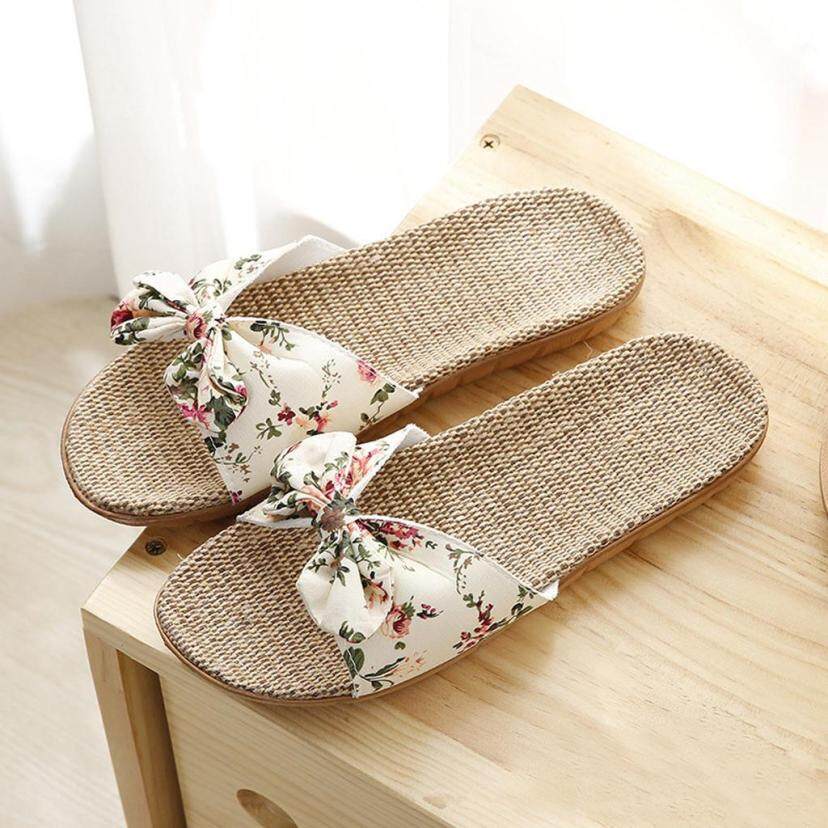Store Cửa Hàng Mới Đang Giảm Giá Phụ Nữ Nữ Bohemia Thắt Nơ Lanh Vải Lanh Dép Tông Dép Giày Đi Biển giá rẻ