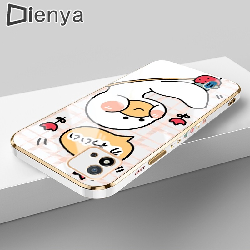 Dienya Case For Realme C20 C20A Narzo 50i C11 2021 Case With Cartoon Cute Animal Shockproof Phone Case Side Edge Square Soft Luxury Plating Pattern Casing Full Back Cover Camera Protection Cases