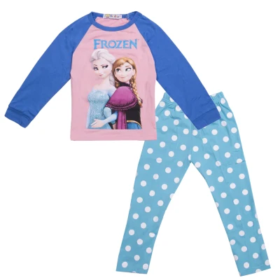 Cherful655 Little Girls 2PCS Pajama Set, Cartoon Patterns Long Sleeve Round Neck Loose Top, Long Dot/Striped Elastic Band Pants Set