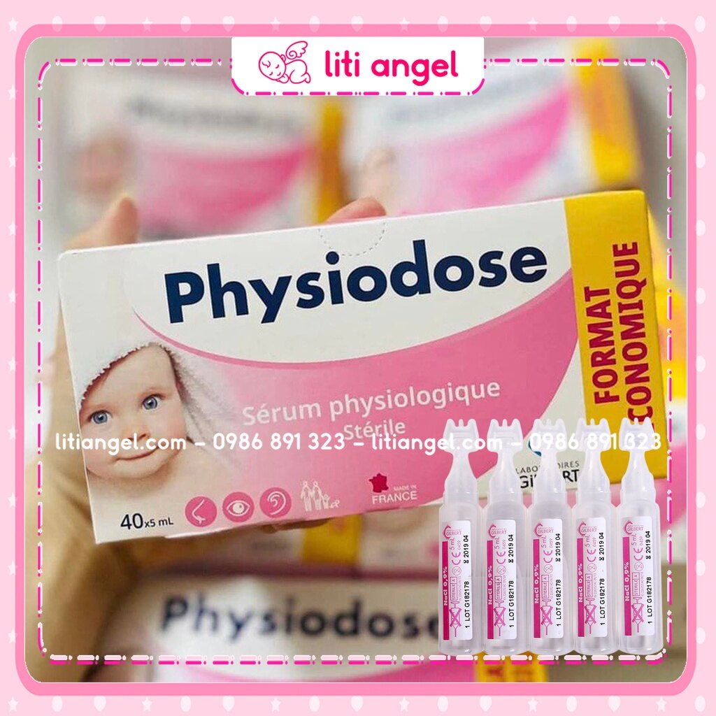 Nước Muối Sinh Lý Physiodose Vệ sinh mắt, mũi, miệng cho bé (Hộp 40 ống x 5ml)
