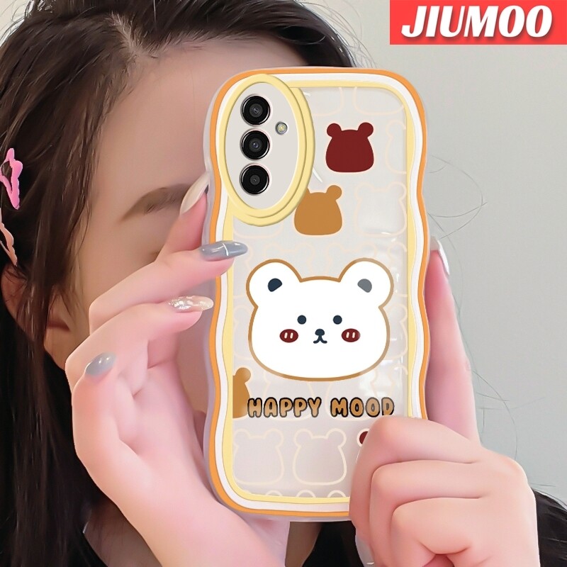 JIUMOO Case For Samsung M13 M20 M21 M30S Case Happy Bear Pattern Colour Wave Border Soft Clear TPU Shockproof Phone Cases Precision Hole Camera Casing Wear Resistant Silica Gel Protective Cover