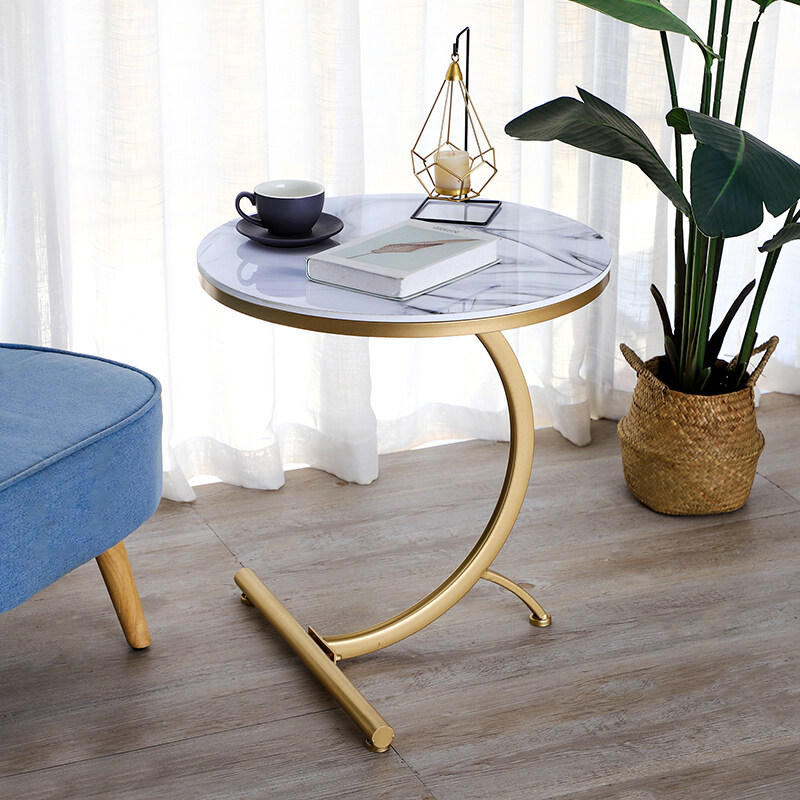 Iron small coffee table, simple modern living room sofa with marble table, corner round table
