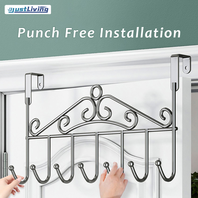 Justliving 1 lưng PC treo cửa với móc điều chỉnh/không khoan yêu cầu/chống gỉ, không gian Nhôm Nhà Bếp quần áo phòng tắm giá lưu trữ móc treo tường cửa (7 móc)