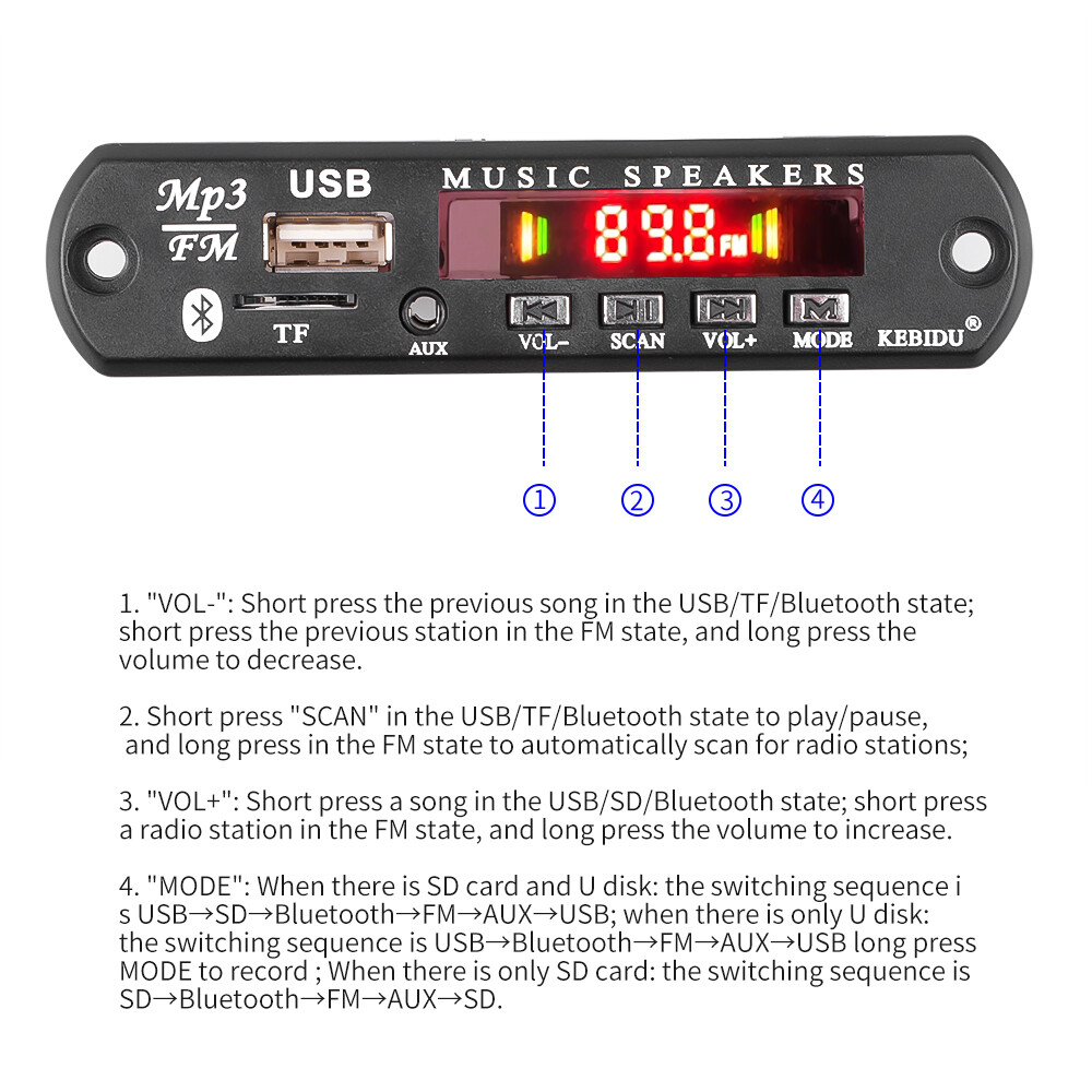 Bluetooth 5.0 MP3 Decoder USB MP3 Player Decoding Board Module 5V 12V Support WMA WAV TF Card USB FM For Car