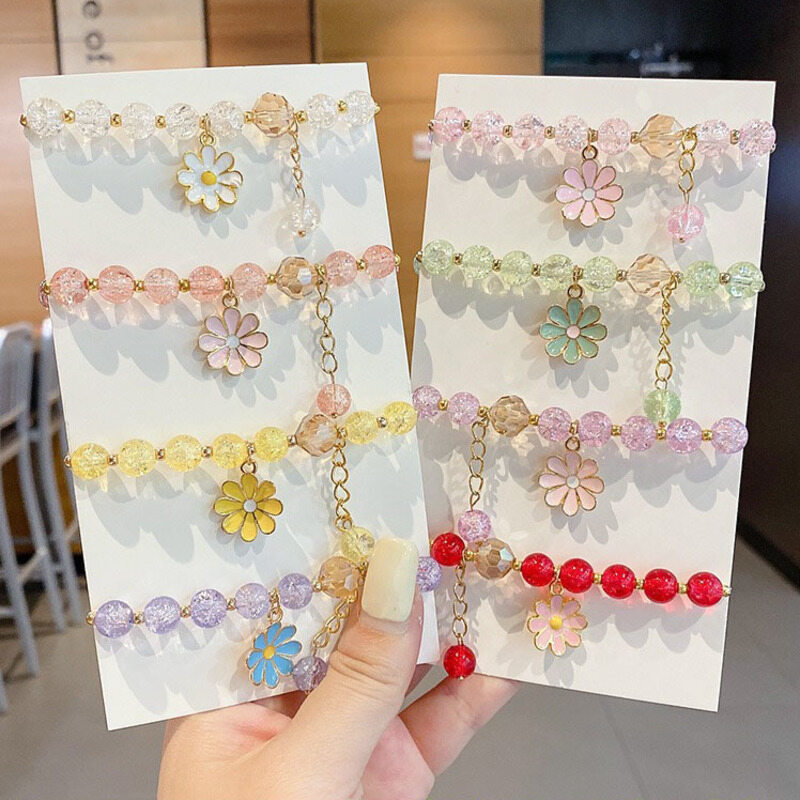 Summer Flower Cool Crystal Beaded Bracelet Design For Girls Fashion Trendy Jewelry