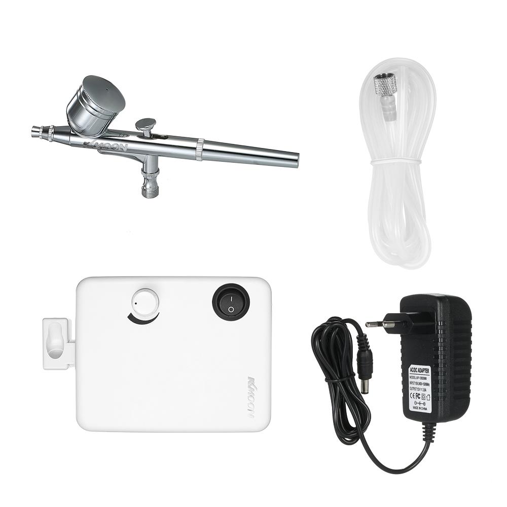 KKmoon Multi-purpose Dual Action Airbrush Mini Air Compressor Set Gravity Feed Air Brush Kit for Art Painting T-attoo Manicure Craft Cake Spray Model Air Brush Nail Tool Set 100-250V