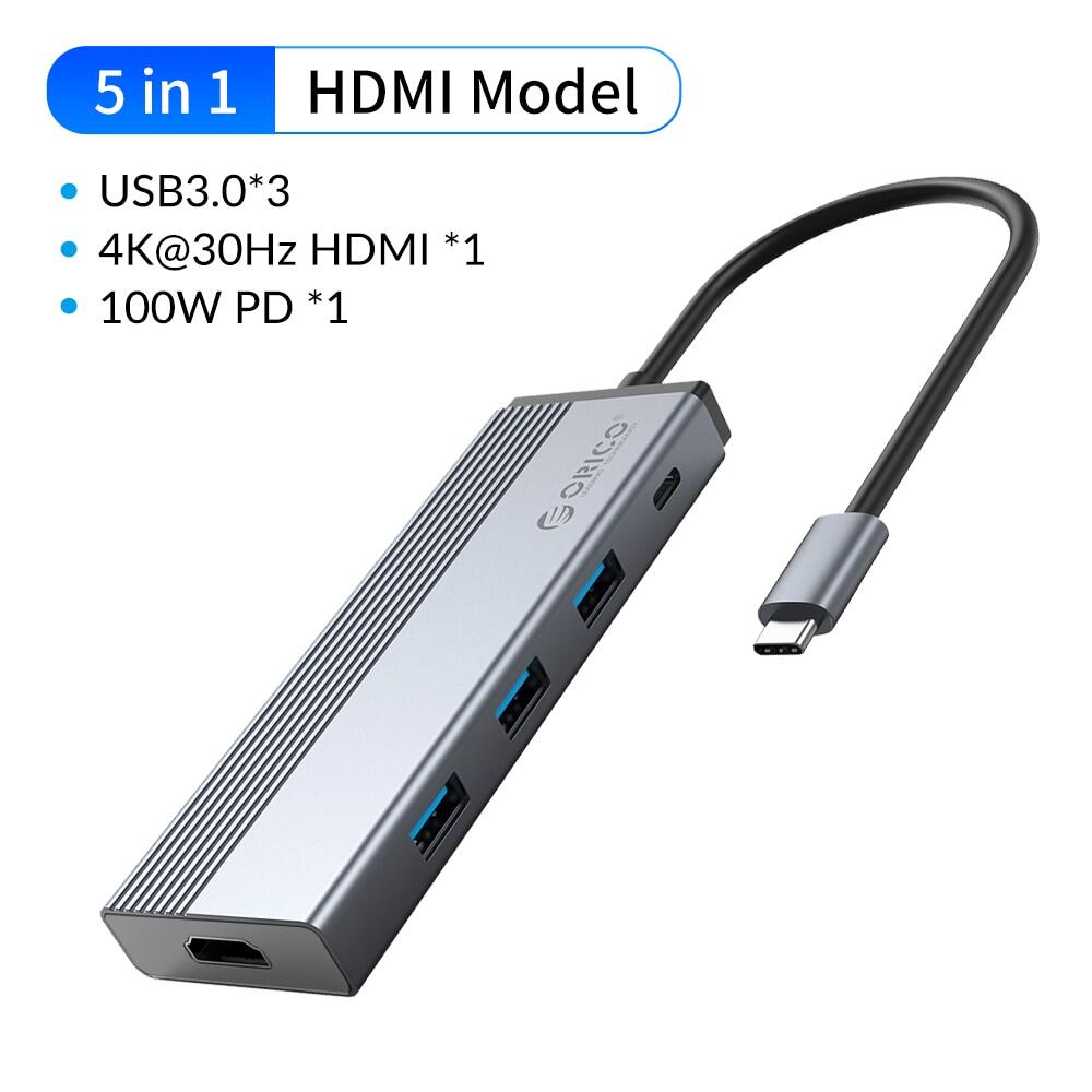 ORICO Type C HUB USB Hub HDMIRJ45 Adapter 5 in 1 USB 3.0 100W PD Dock Splitter