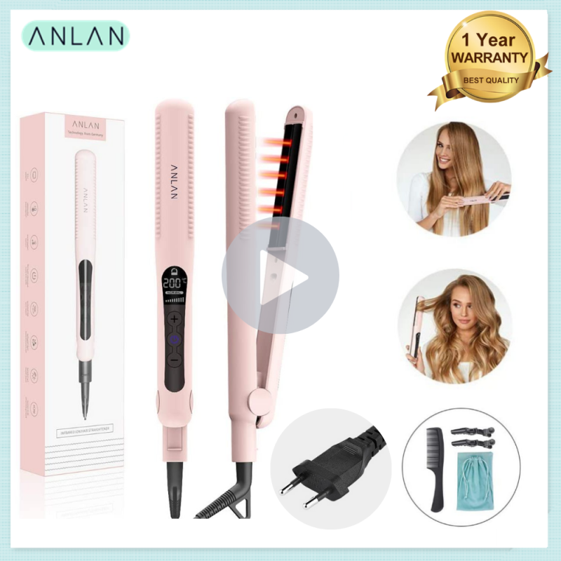 Buy ANLAN 2 in 1 Infrared Hair Straightener & Curler Flat Iron Negative Ionic Ceramic Hair Straightening Curling Wand EU Plug Singapore