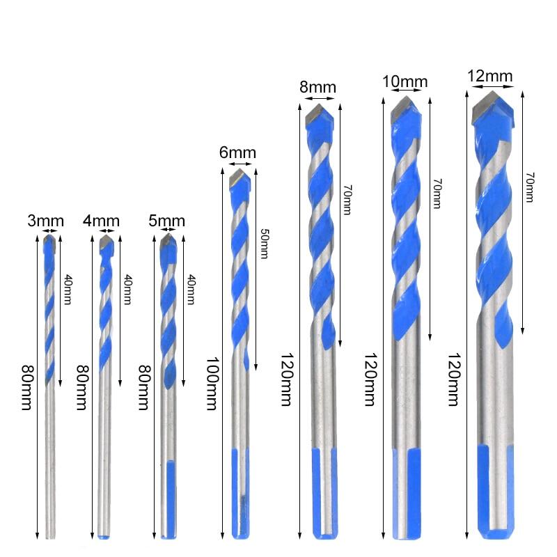7Pcs Ultimate Brill Bits Multi-Material Triangle Drill Bit Diamond Set for Tile Concrete Brick Glass Plastic Wood Stone 3-12mm