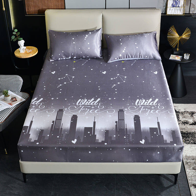 One Piece Ice Silk Fitted Sheet Washable Summer Bed Sheet Double Bed Cover