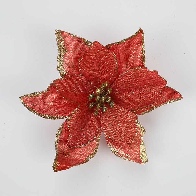 10Pcs 13CM Christmas Fake Flower Poinsettia Artificial Xmas Tree Ornaments Wreath Home Decor