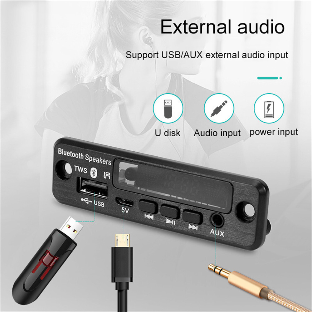 KEBETEME 5V MP3 WMA WAV Decoder Board Bluetooth 5.0 Wireless Audio Module Color Screen USB AUX TF FM Radio For Car Accessories