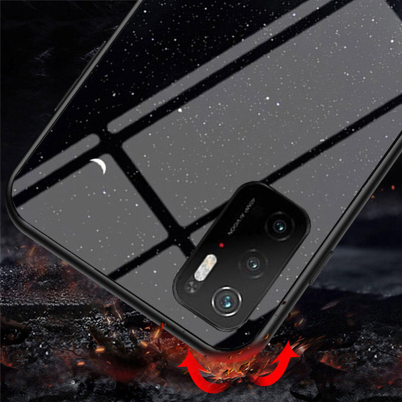 ROAZIC For Xiaomi Redmi Note 10 5G Note 10 4G Note 10S Note 10 Pro Note 10 Pro Max Phone Case Starry Sky Hard Tempered Glass Casing Soft TPU Edge Protection Back Cover
