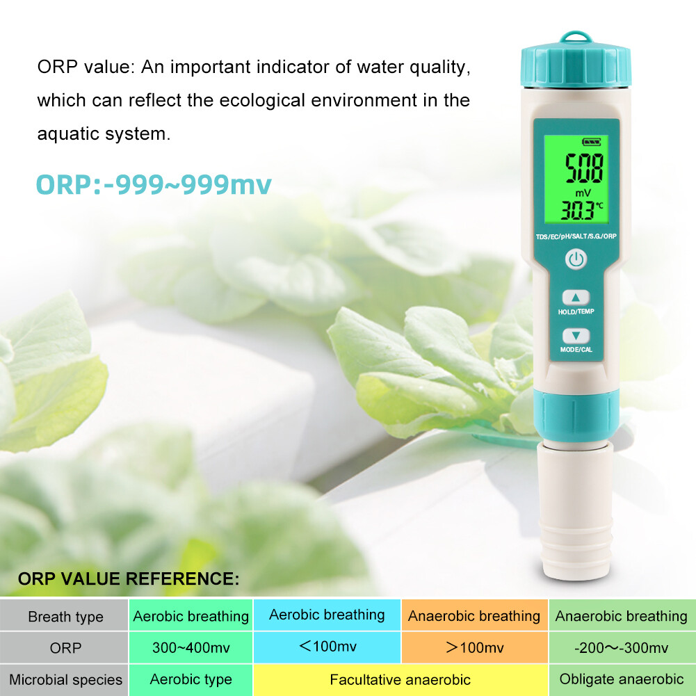 Yieryi pH Meter 7 in 1 PH/EC/TDS/Salinity/S.G/ORP/Temperature Water Quality Meter Hydroponics Tester IP67 Waterproof for Drinking Water, Aquarium