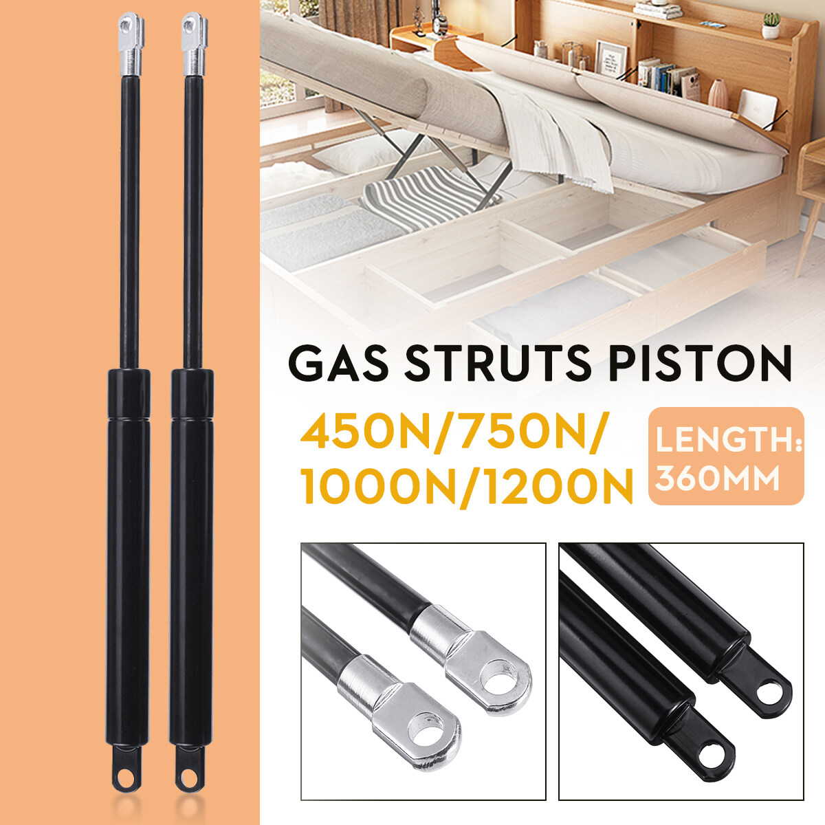 2pcs 450N/1000N/1200N 36cm Gas Struts Bonnet Hood Tailgate Shock Strut ...