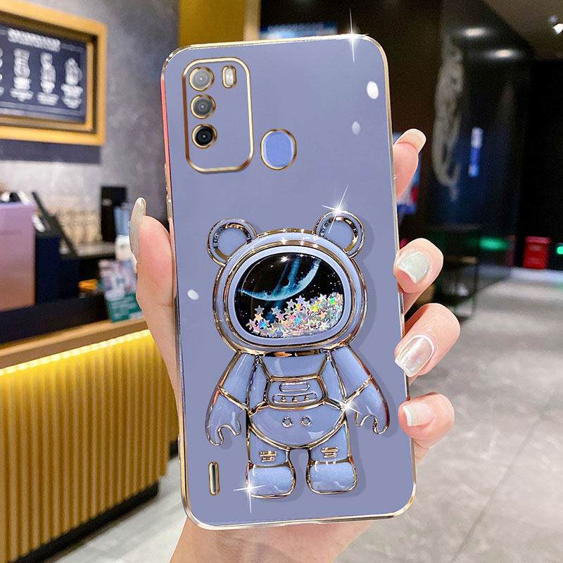 VRQR Phone Case Itel S16/Itel Vision 1 Pro Itel S17 Itel Vision 3 Itel P38 6DStraight Edge Plating+Quicksand Astronauts who take you to explore space Bracket Soft Luxury High Quality New Protection Design