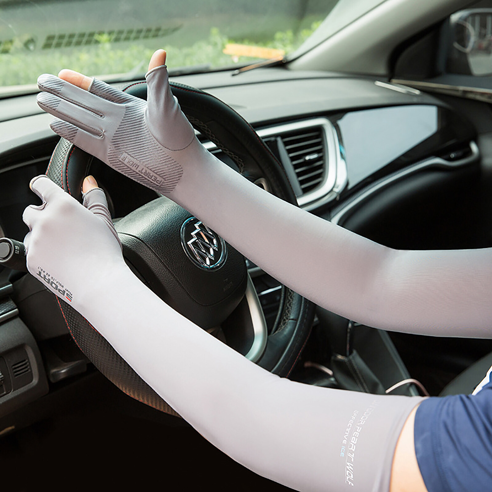 Happybuyner Sunscreen Gloves For Men women Lengthen Driving Non-slip Fishing Ice Cream Two-finger Armguard Ice Silk Sunscreen Cuffs Hand Cover