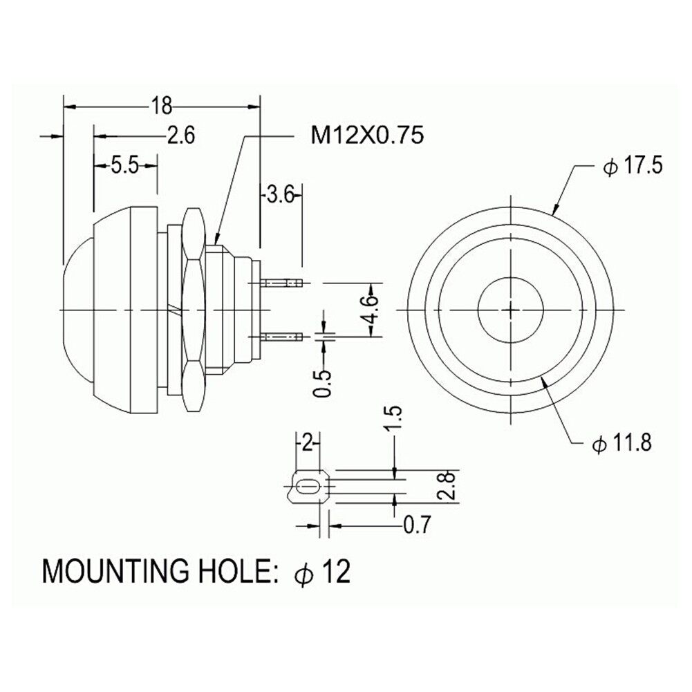 Push Button ON/OFF Switch Accessories Equipment Mini 12mm Non-locking Button