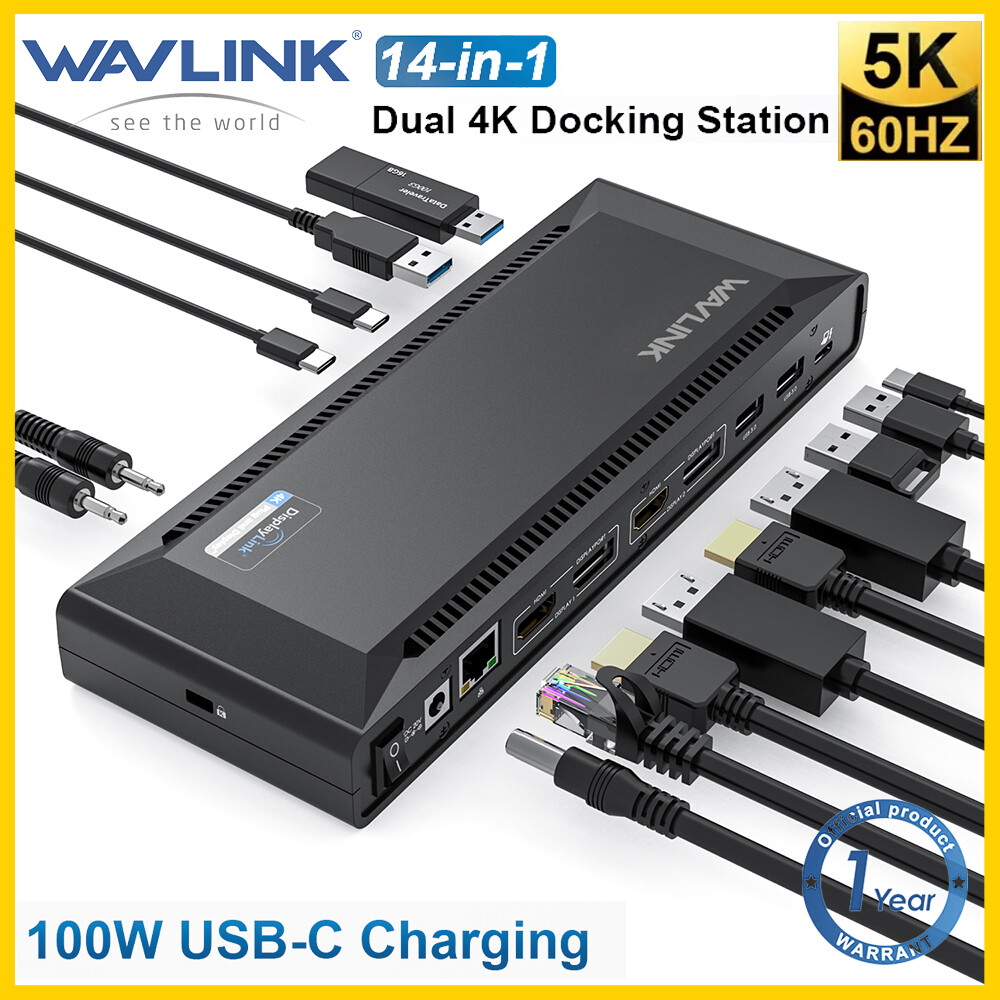 WAVLINK Station D'accueil USB-C 13-en-1 - 3 HDMI, 2 DP, 100W PD, Gigabit Ethernet - Compatible Mac Et Windows - Pour 3 écrans 4K