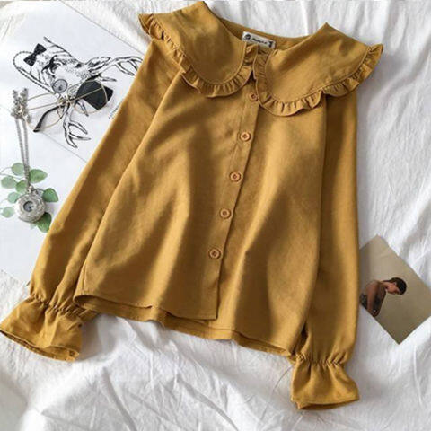 Plus size Red doll collar Tshirt for Women Korean Christmas red Blouses New Year casual all-match top