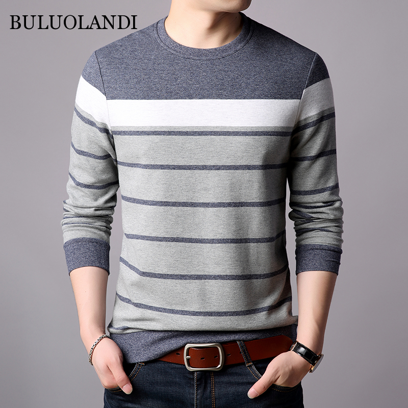 BULUOLANDI Brand Sweater Men Spring Autumn O-Neck Cotton Wool Pullover Men Striped Knitwear Shirts Mens Sweaters