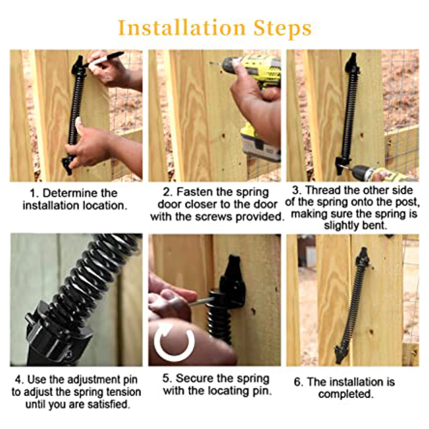 14 Inch Self Closing Gate Spring Hardware Adjustable Metal Spring Closure For Light To Heavy Duty Wooden Gates Door Fence Black Garden Gate Closer For Wooden Gate