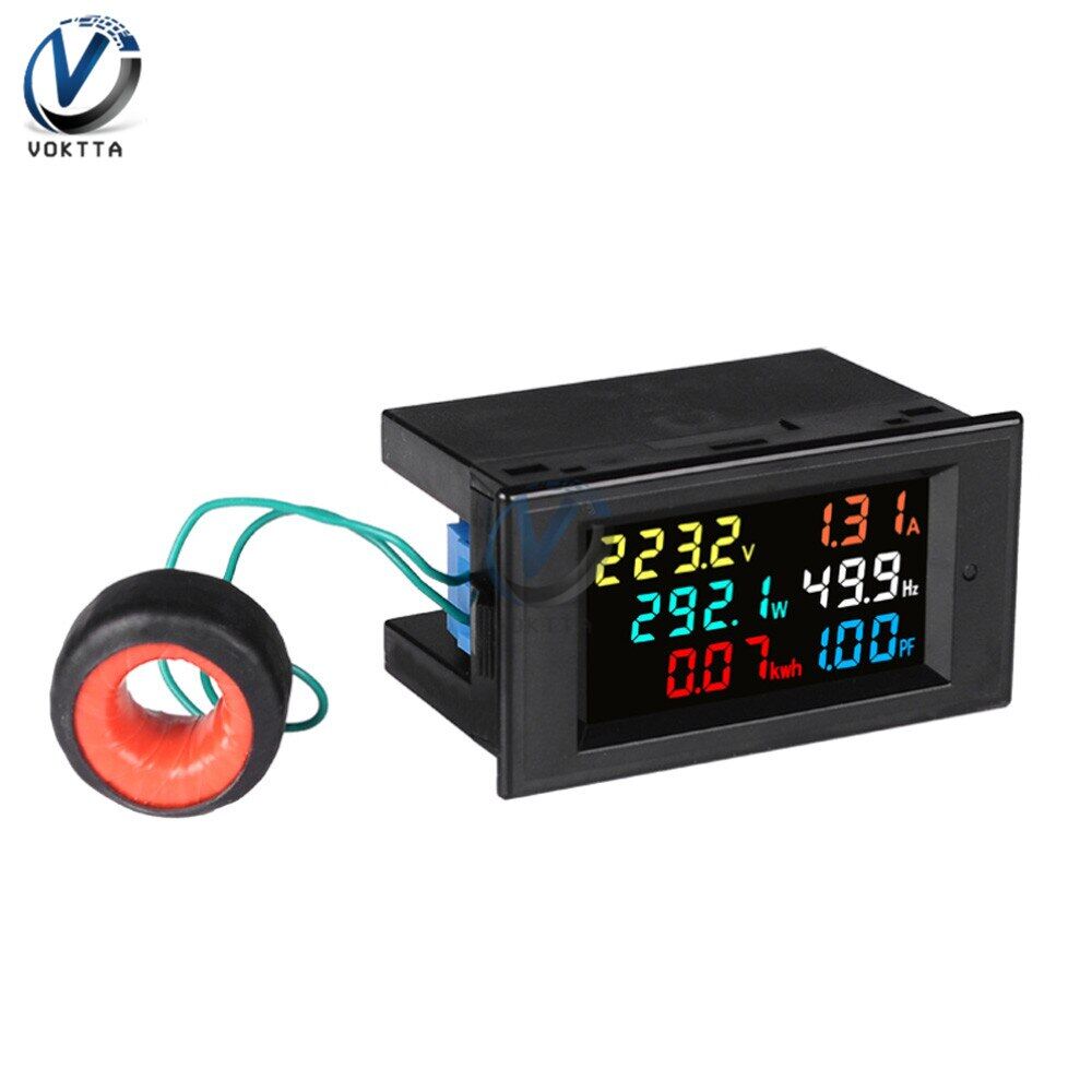 VOKTTA  AC 50-300V 10A 100A LCD sáu màn hình hiển thị đa chức năng điện áp hiện tại mét tần số Hệ số công suất Detector với máy biến áp