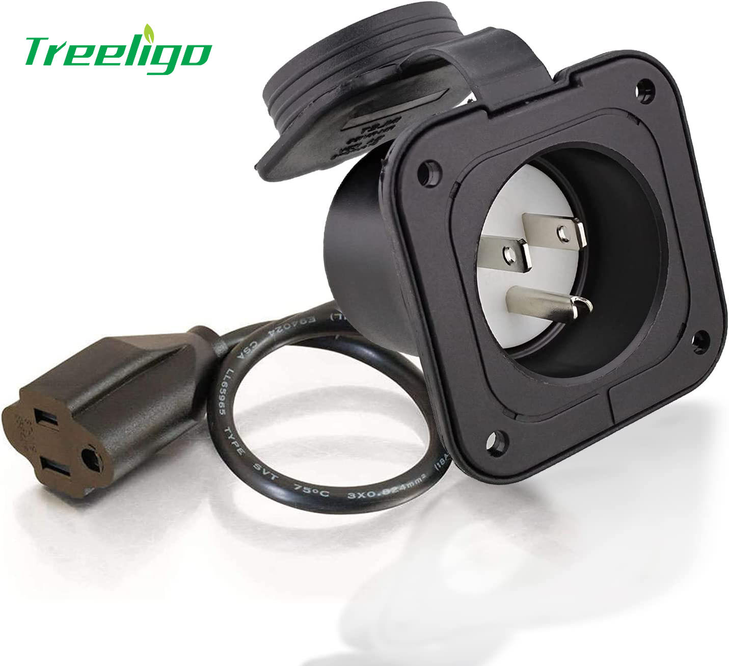 Treeligo 15A Flanged Inlet 125V RV Power socket with cord NEMA 515p AC