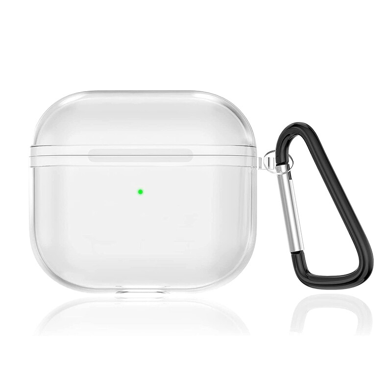 Transparent TPU Case for AirPods 3 Crystal Earbuds Cover Anti-Drop Shell with Carabiner Clip Compatible with Apple AirPods 3 Soft Case