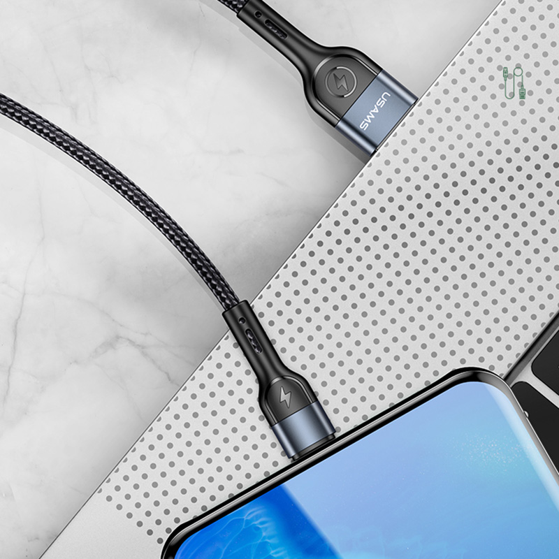 USAMS Lightning Charge Cable Aluminum Alloy Braided Cable Lightning For iPhone 6/7/8 iPhone 11 iPhone XS iPhone 12 13 14 pro max Charging Cable