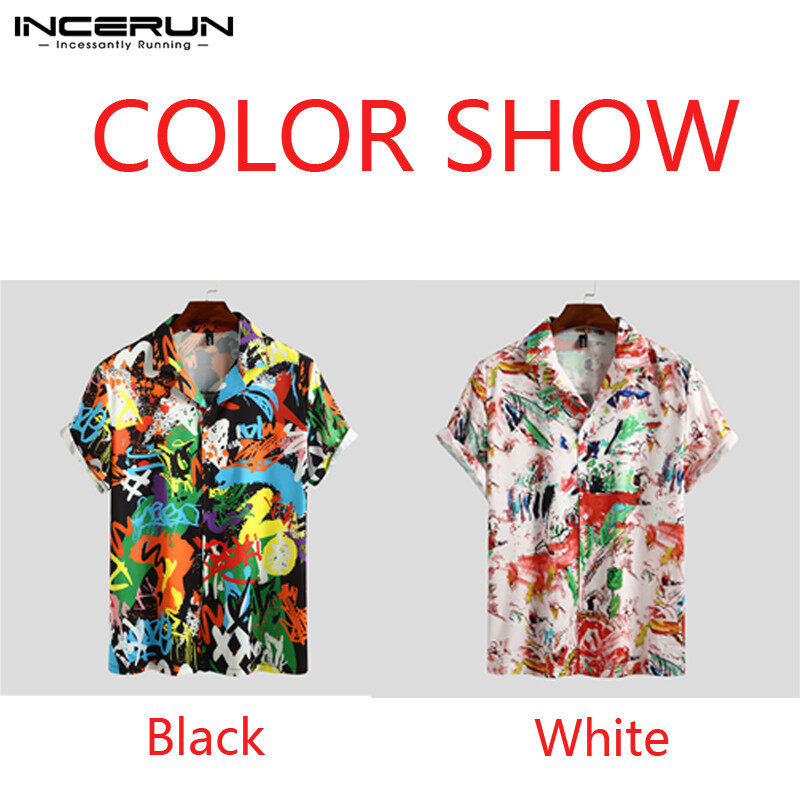 INCERUN Mens Fashion Printed Short Sleeve Casual Shirts Tops Hawaiian Beach Tee Blouse