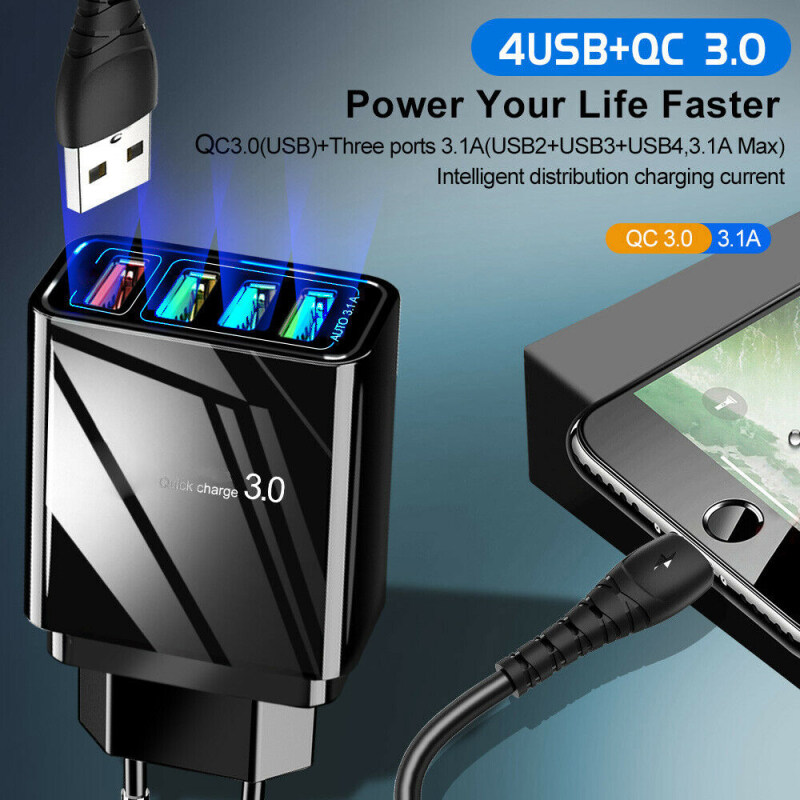 Giá US/EU/Anh Cắm 4 Cổng QC3.0 Nhanh Sạc Nhanh USB Hub Sạc Tường Điện