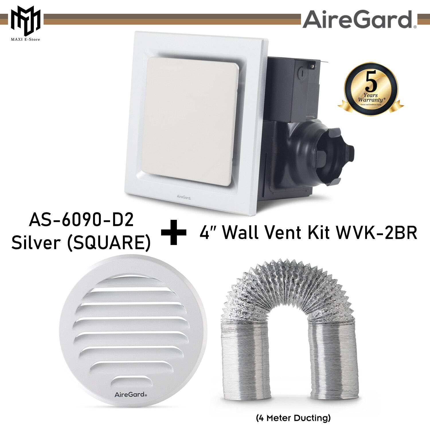 [COMBO SET] AireGard AS-6090 D2 Air Ventilation Exhaust Fan (Square ...