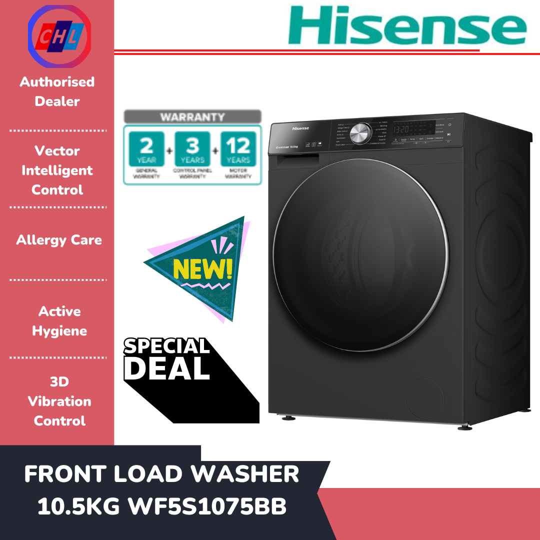HISENSE (NEW SERIES 5s) 10.5KG FRONT LOAD WASHING MACHINE WF5S1075BB