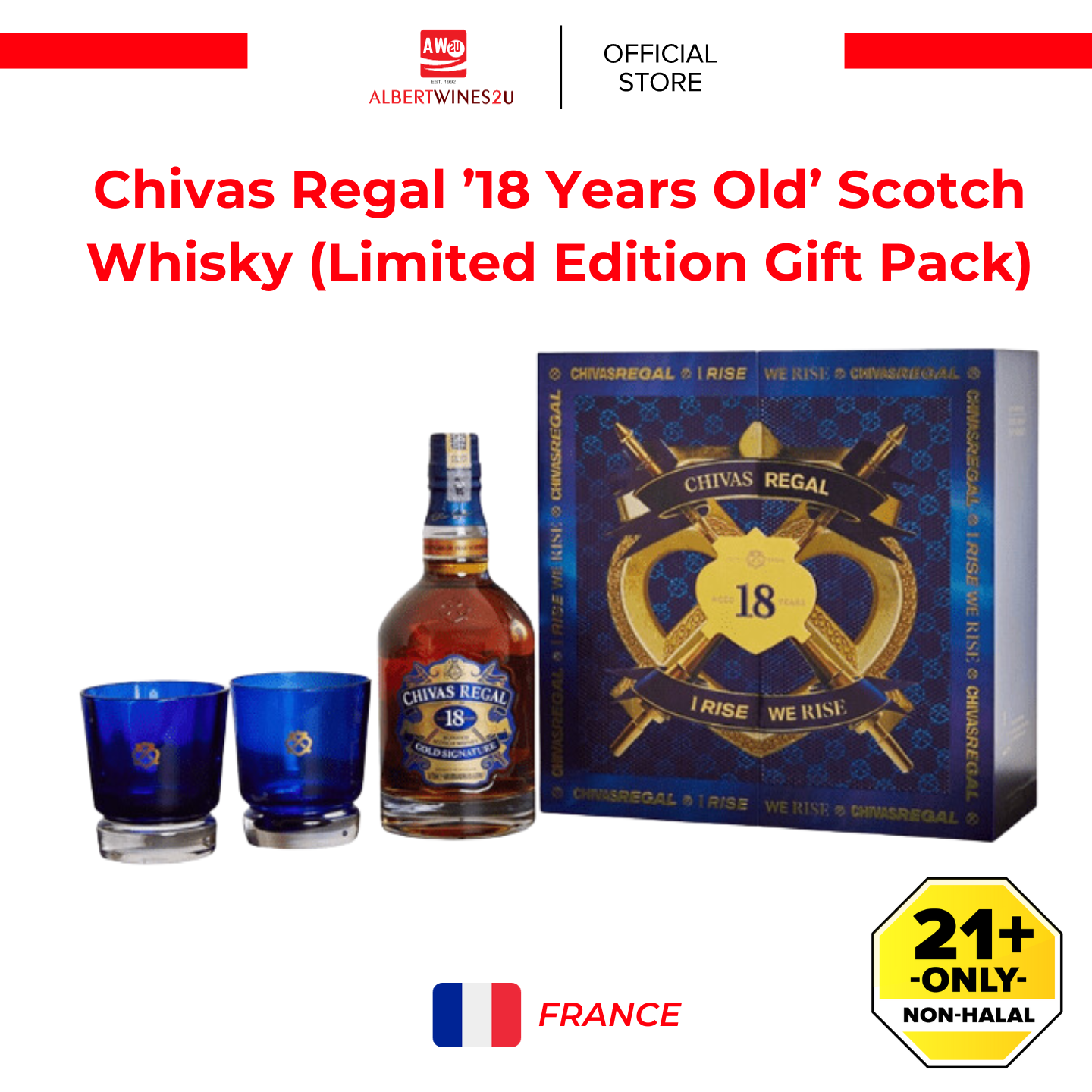 Chivas Regal ’18 Years Old’ Scotch Whisky (Limited Edition Gift Pack with 2 Glasses) Lazada