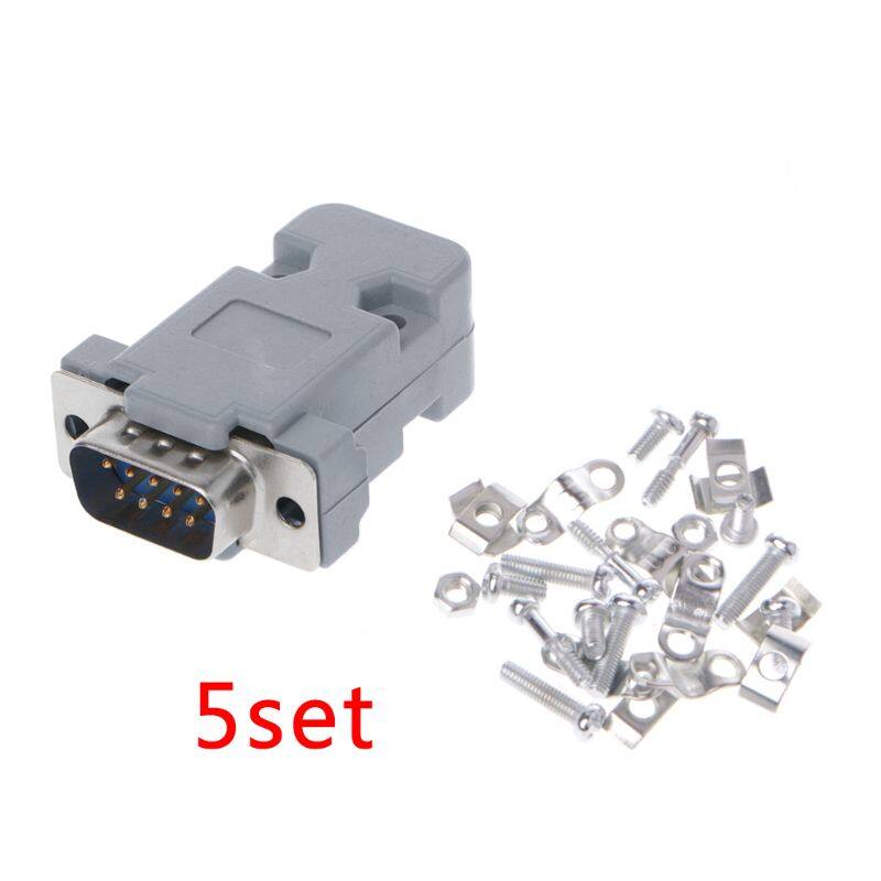 5 bộ đầu nối hàn d-sub đực/cái 9 chân, mui xe rs232 nối tiếp db9 w/xám