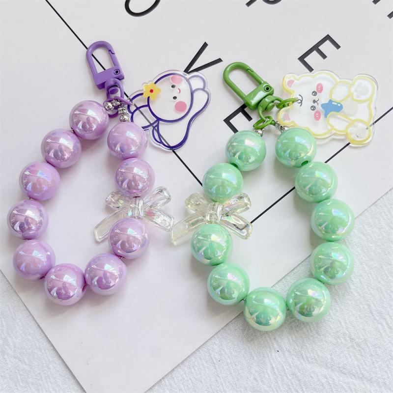 【ZNBY】Mobile Phone Strap, Hand Strap, Beaded Hand Strap Decorated with Colorful Crystal Beads, Portable, with Cute Cartoon Acrylic Hanging