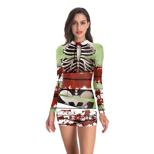 Bloody Nurse Role-play Dress for Women Halloween Scary Horror Cosplay Costumes Sexy Mini Dress Gothic Medieval Clothing