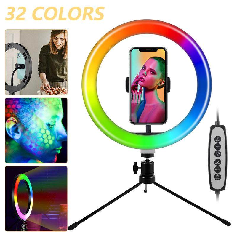 Đa Chức Năng Vòng Ánh Sáng Vòng Đèn Led Rgb 10 Inch Xoay 360 Độ Có Thể Điều Khiển Bằng USB & Chân Đế, Cho Youtube Tiktok Trang Điểm Video Điện Thoại Ảnh Tự Sướng Vật Liệu Chất Lượng Cao Mới Vật Liệu ABS + Sắt