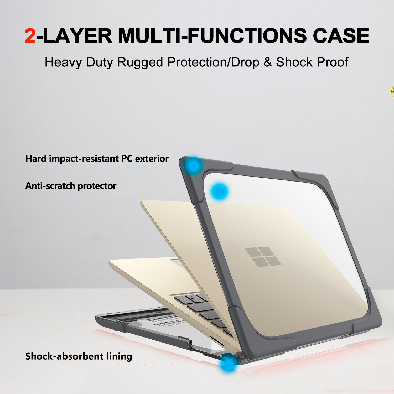 Transparent Heavy Duty Hard Shell Case for Microsoft Surface Laptop 4 / 3 15" with Metal Keyboard,Protective Cover with Kickstand for Surface Laptop 4 / 3 15 inch 2021