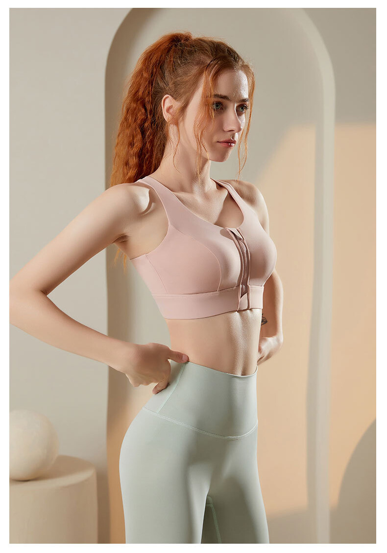 SUPERFLOWER Women's High Support Sports Bra with Front Zipper and Fixed Chest Pads for Running Yoga Fiess_voghion.com