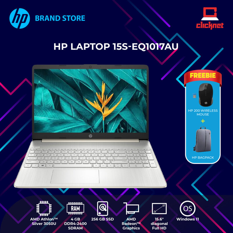 HP Laptop 15S-EQ1017AU(Gold) / 15S-EQ1018AU(Silver) (AMD Athlon 3050U, AMD Radeon™ Graphics, 4GB, 256GB SSD, 15.6HD, Win-11) FREE Backpack+Wireless Mouse Malaysia