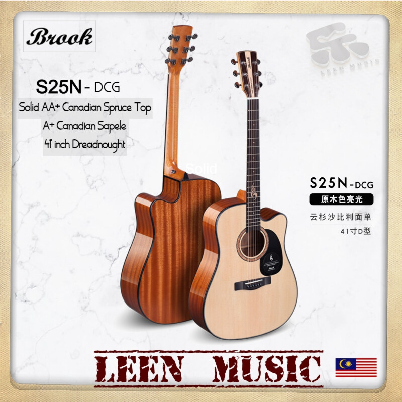 Brook S25-DCG Acoustic Guitar - Solid AA+ Canada Spruce Top Good Handcrafted 41 Dreadnought Good Quality - Leen Music Malaysia