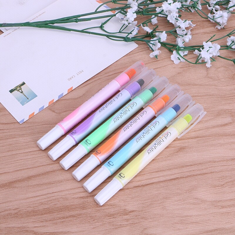 6 Cây Bút Gel Màu Nước, Dụng Cụ Tạo Điểm Nhấn Màu Trơn Bắt Sáng Dễ Thương Viết Trơn Tru
