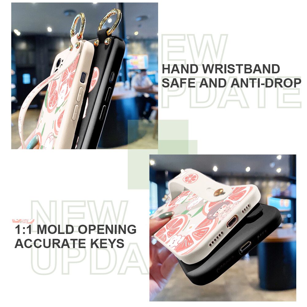 Mobile Phone Case Casing Tecno Camon 17/Spark 7 Pro/KF8/Tecno Spark 7/Spark 7T/KF6P(With WristStrap)Rabbit Case Square Edge Liquid Silicone Casing Full Cover Camera Shockproof Protection Cases