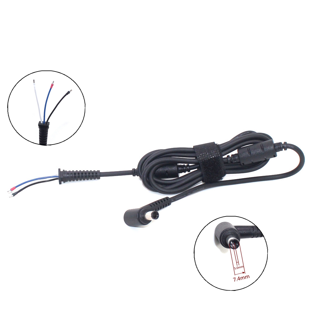 1.8m laptop notebook power supply cable 7.4x5.0mm dc angle jack tip plug connector cable for del l power charger adapter 180w