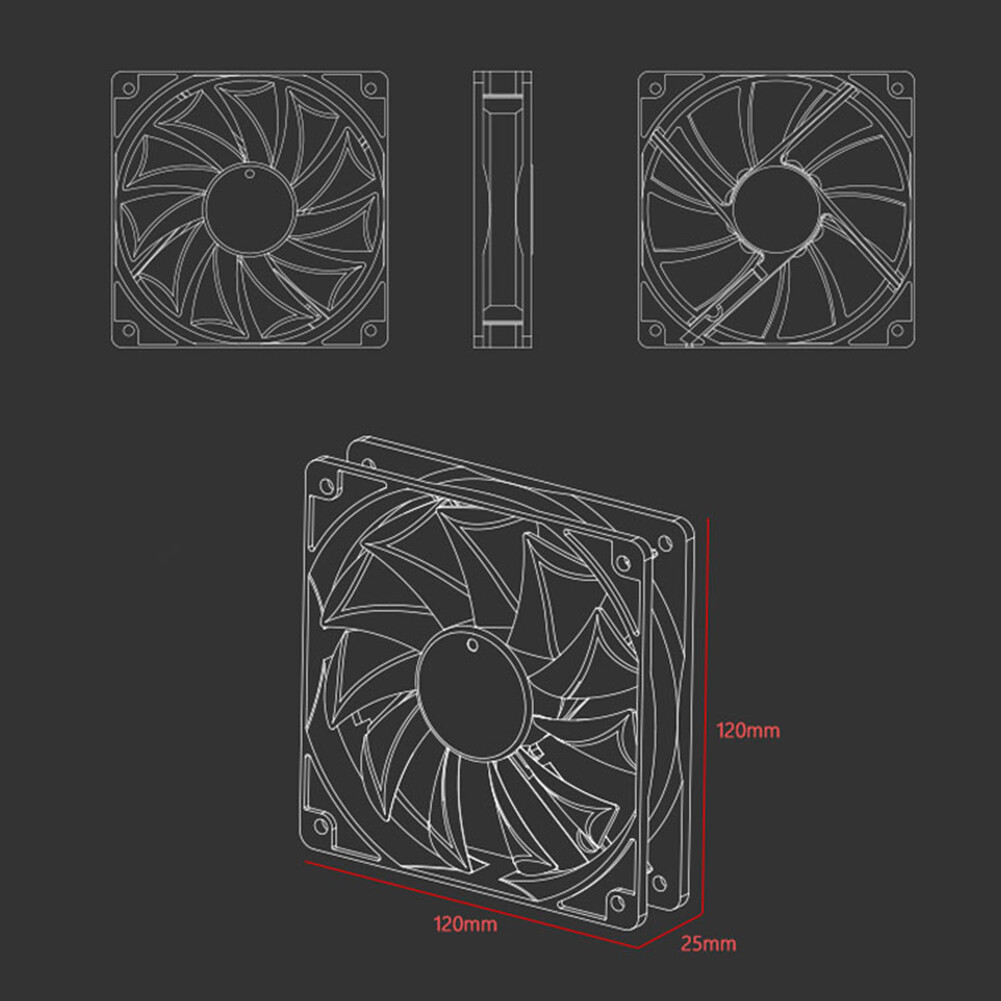 Quạt Làm Mát Khung Gầm Máy Tính Để Bàn 4 Chân 120Mm ID-COOLING, Vỏ Máy Tính PC Quạt Làm Mát PWM