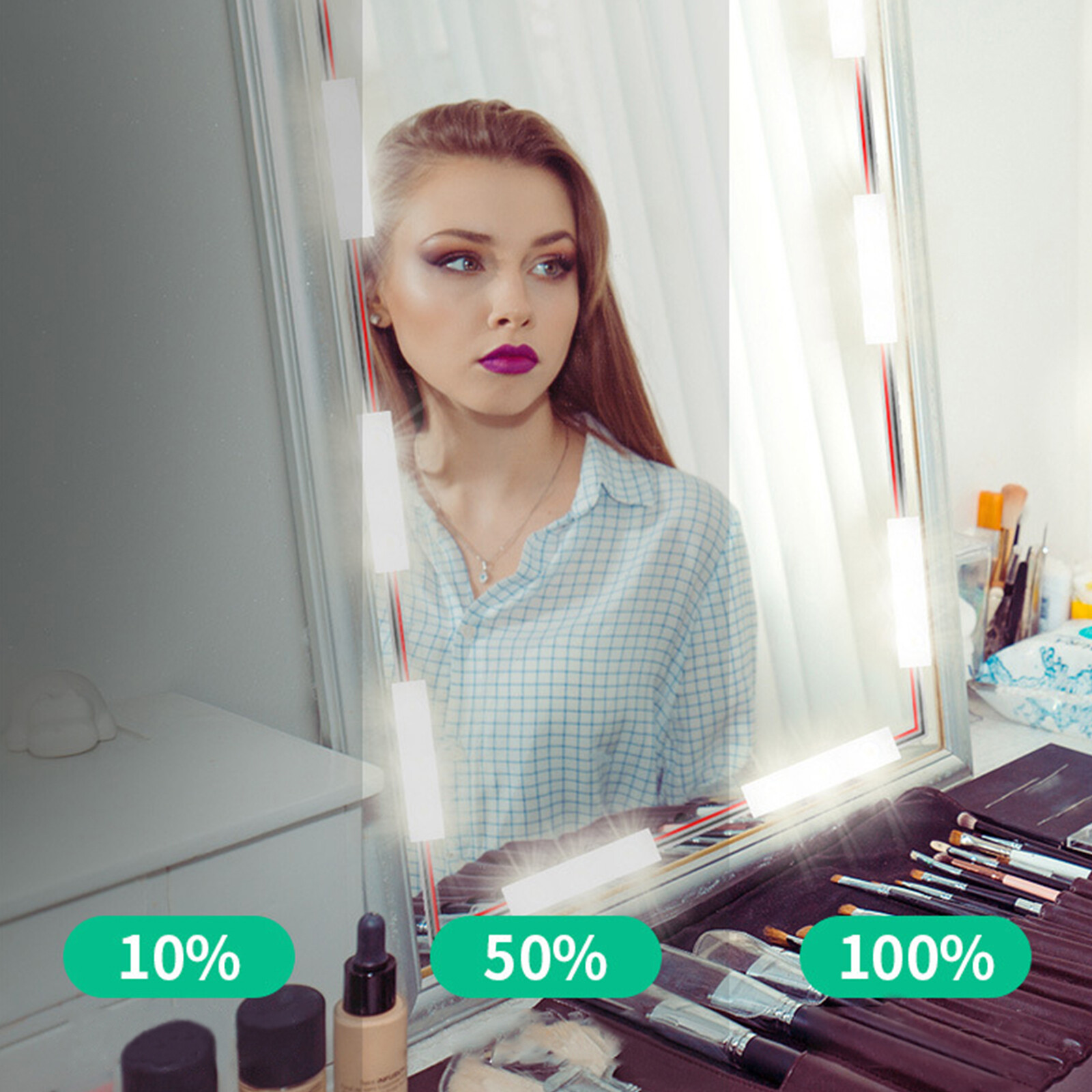 LED Makeup Mirror Lights 42LEDs Dimmable Touch Control Vanity Mirror Lights Bathroom Mirror Light with USB Cable LED Strip Lights Dressing Mirror