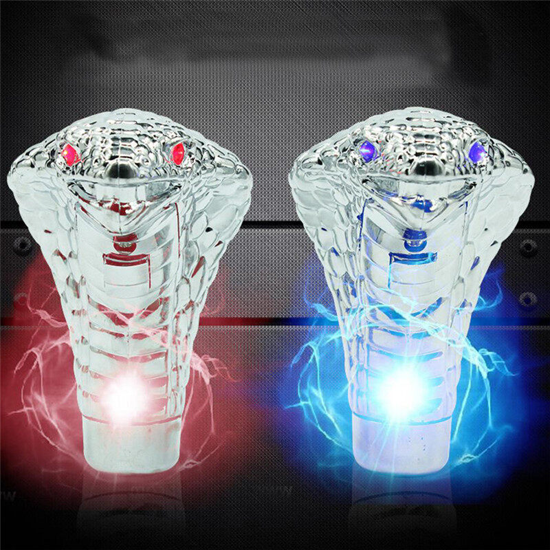 【Shipping trong 24 Giờ + COD】Universal Xe Đầu Rắn Hổ Mang Bánh Phím Shift Knob Màu Xanh/Red LED Mắt Shifter Nhãn Tự Động