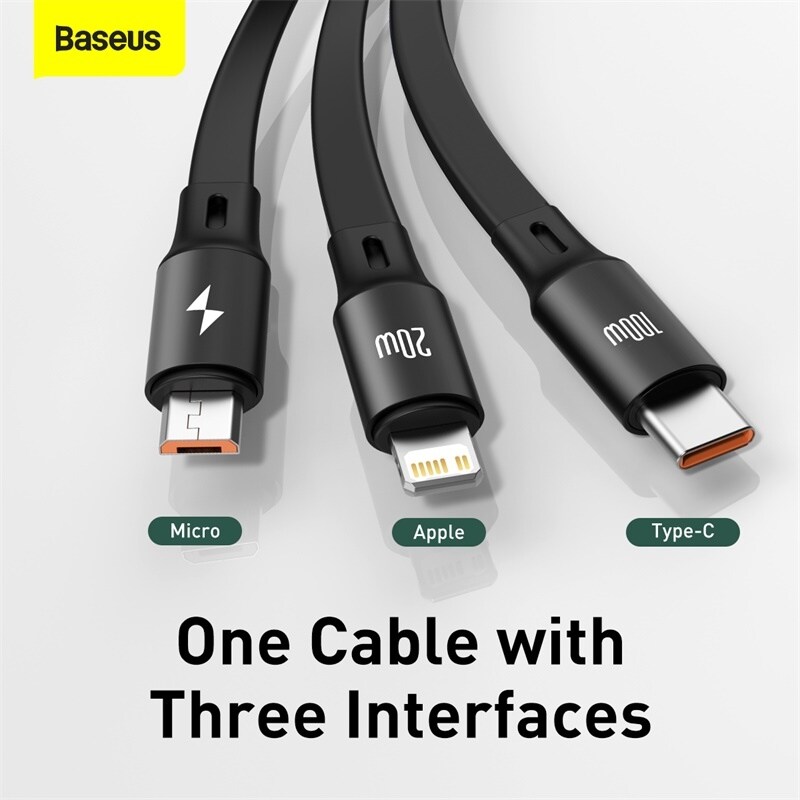 {hot} Baseus 100W 3 in 1 USB C Cable for iPhone 12 13 Charger Micro USB Type C Fast Charge for Macbook Samsung Xiaomi Retractable Cord